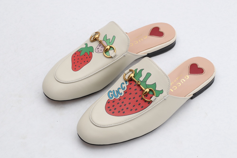 White New Strawberry Print Princetown Leather